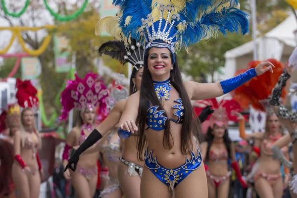 Loule Portugal Feb 2018 Farbenfrohe Karnevals Karnevals Paradeteilnehmer Auf Loule — Stockfoto