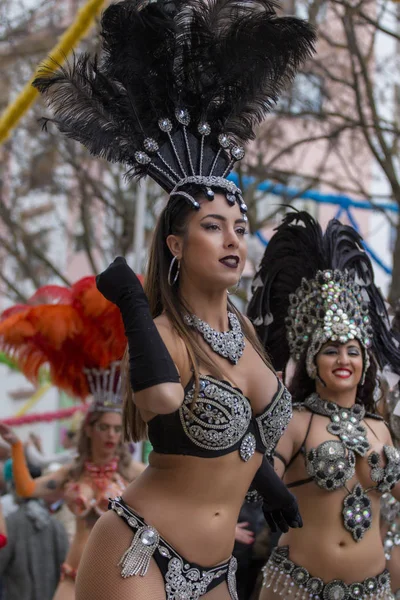 Loule Portugal Feb 2018 Farbenfrohe Karnevals Karnevals Paradeteilnehmer Auf Loule — Stockfoto