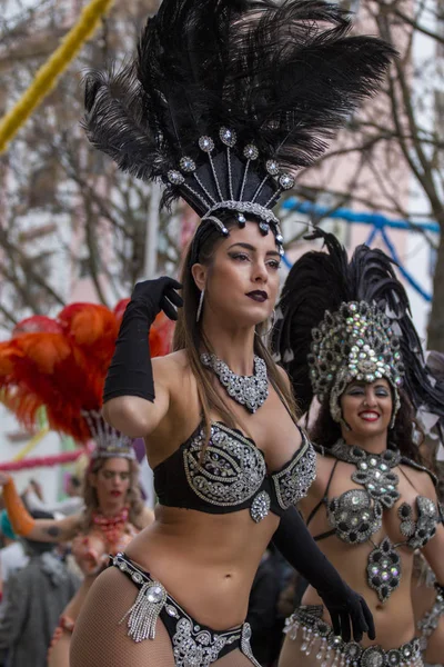 Loule Portugal Feb 2018 Участники Фестиваля Красочный Карнавал Карнавал Городе — стоковое фото