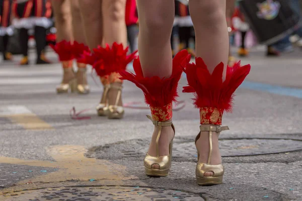 Loule 葡萄牙 2018年2月 多彩的狂欢节 狂欢节 的腿妇女参加者游行节 — 图库照片
