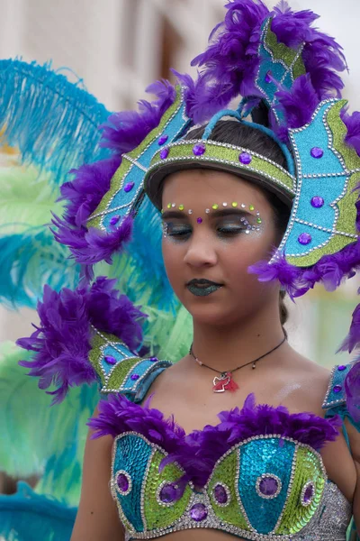 Loule Portugal Feb 2018 Farbenfrohe Karnevals Karnevals Paradeteilnehmer Auf Loule — Stockfoto