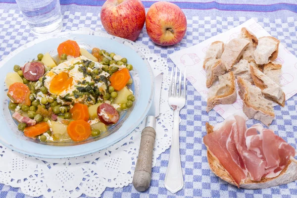 Repas Culinaire Portugais Traditionnel Pois Verts Aux Œufs Pommes Terre — Photo