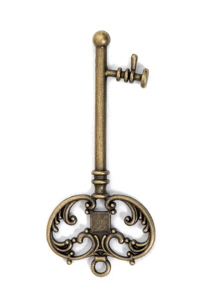 Vintage Fantasy Detailed Golden Key Isolated White Background — Stock Photo, Image