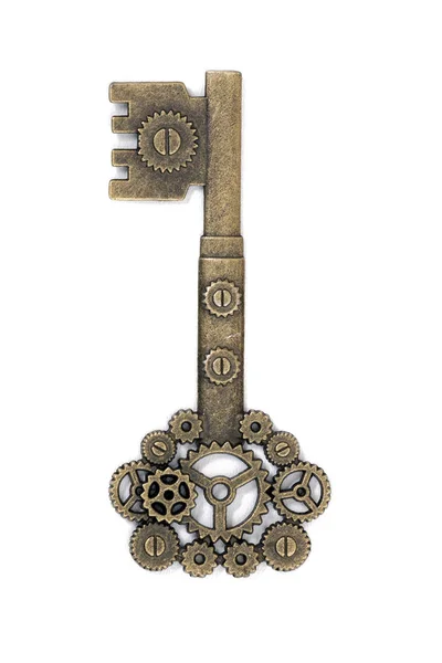 Vintage Fantasy Detailed Golden Key Isolated White Background — Stock Photo, Image