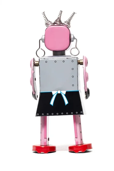 白い背景に隔離されたヴィンテージティンロボットのおもちゃ — ストック写真