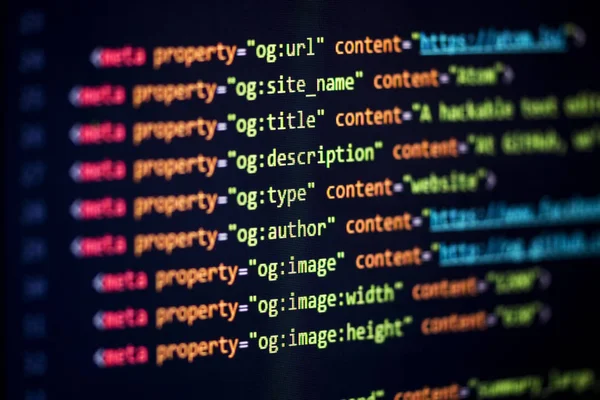 Close up of computer web page code inside of html file.