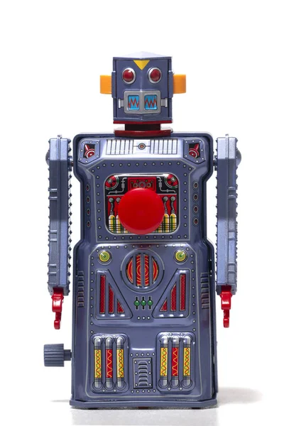 Vintage Tin Robot Toy Isolated White Background — Stock Photo, Image