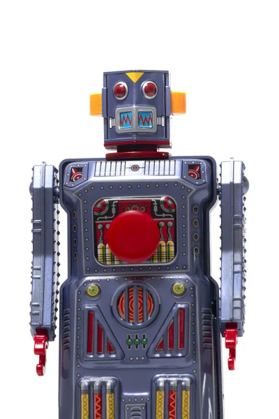 Ročník Cínový Robot Hračka Izolované Bílém Pozadí — Stock fotografie