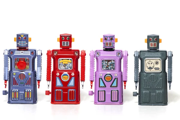 Vintage Tin Robot Toys Isolated White Background — Stock Photo, Image