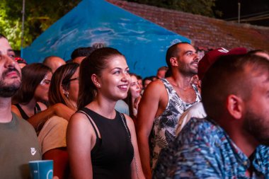 Festivalde izleyiciler müzik sanatçılarını izliyor