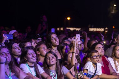 Festivalde izleyiciler müzik sanatçılarını izliyor