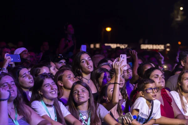 Publiczność oglądać muzyka artysty na Festiwalu — Zdjęcie stockowe