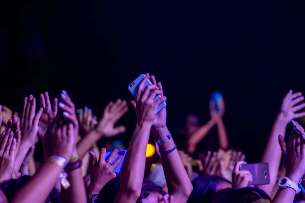 Manos arriba en el festival de conciertos — Foto de Stock