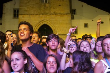 Festivalde izleyiciler müzik sanatçılarını izliyor