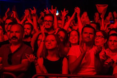 Festivalde izleyiciler müzik sanatçılarını izliyor