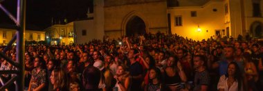 Festivalde izleyiciler müzik sanatçılarını izliyor