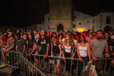 Festivalde izleyiciler müzik sanatçılarını izliyor