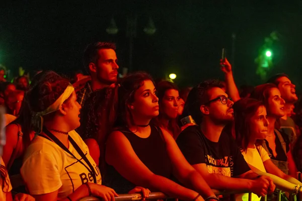 Festivalde izleyiciler müzik sanatçılarını izliyor — Stok fotoğraf