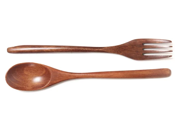 Trä gaffel och sked — Stockfoto