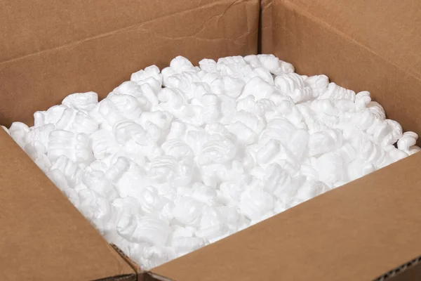 Polystyrene White Styrofoam Packing Pieces Used Minimize Bumps Transportation Goods — Stock Photo, Image