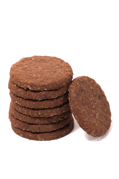 Galletas Avena Integrales Aisladas Sobre Fondo Blanco — Foto de Stock