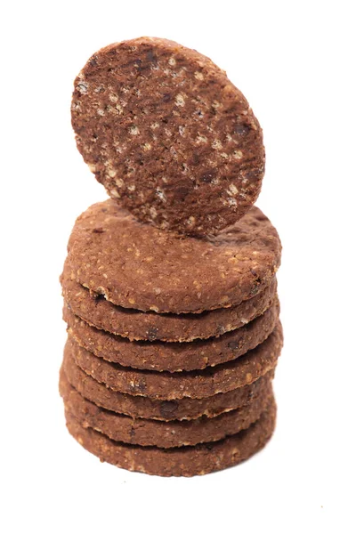 Galletas Avena Integrales Aisladas Sobre Fondo Blanco — Foto de Stock