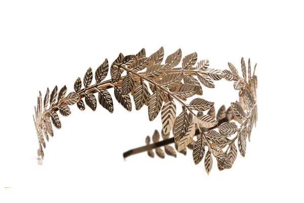 Close View Golden Leaf Tiara Headband Isolated White Background — Stock Photo, Image