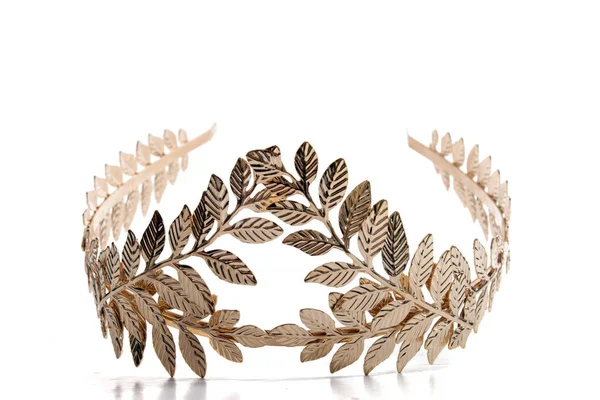 Close View Golden Leaf Tiara Headband Isolated White Background — Stock Photo, Image