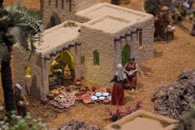VILA REAL SANTO ANTONIO, PORTUGAL - 28th DECEMBER 2019: Christmas Nativity scene exhibition of many figurines depicting daily life across different business and religious activities.