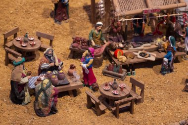 VILA REAL SANTO ANTONIO, PORTUGAL - 28th DECEMBER 2019: Christmas Nativity scene exhibition of many figurines depicting daily life across different business and religious activities.