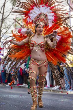 Loule, Portekiz - Şubat 2020: Loule, Portekiz 'deki Renkli Karnaval Festivali katılımcıları.