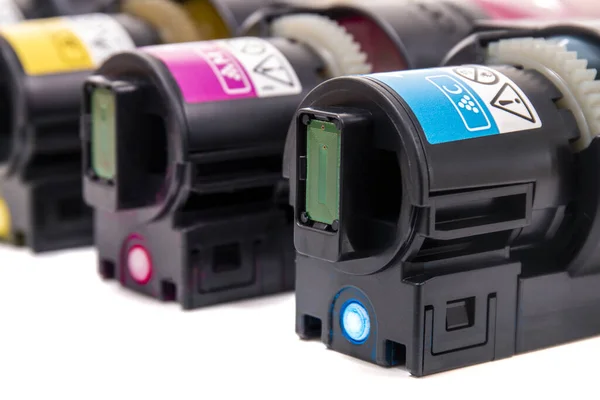 Cartridges Laser Printers Aligned White Background — Stock Photo, Image