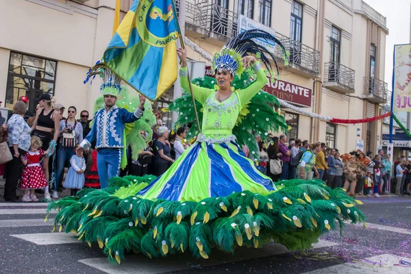 Loule Portugalsko Únor 2020 Barevný Karneval Karnevalový Účastníci Průvodu Loule — Stock fotografie