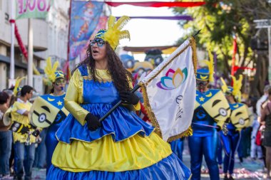 Loule, Portekiz - Şubat 2020: Loule, Portekiz 'deki Renkli Karnaval Festivali katılımcıları.