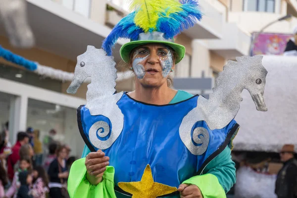 Loule Portugalia Luty 2020 Kolorowy Karnawał Karnawał Uczestnicy Festiwalu Parade — Zdjęcie stockowe