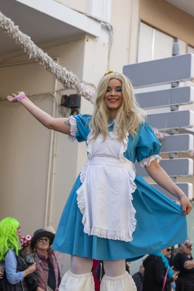 Loule Portugal Februari 2020 Färgglada Karneval Carnaval Paradfestivaldeltagare Loule Stad — Stockfoto