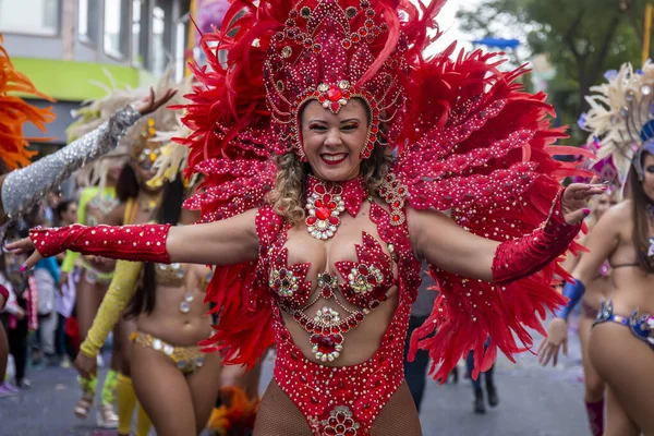 Loule Portugal Februari 2020 Färgglada Karneval Carnaval Paradfestivaldeltagare Loule Stad — Stockfoto