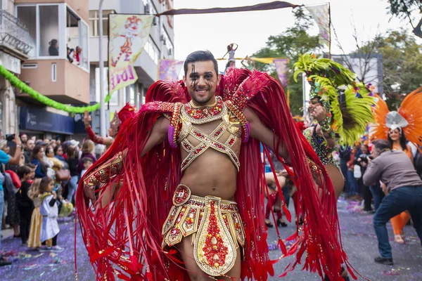 Loule Portugal Fevereiro 2020 Festa Carnaval Carnaval Participantes Desfile Cidade — Fotografia de Stock