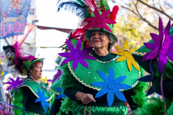 Loule Portugal Februari 2020 Färgglada Karneval Carnaval Paradfestivaldeltagare Loule Stad — Stockfoto