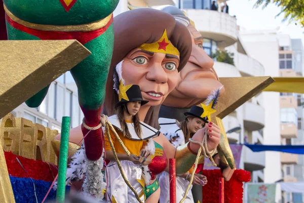 Loule Portugalsko Únor 2020 Barevný Karneval Karnevalový Účastníci Průvodu Loule — Stock fotografie