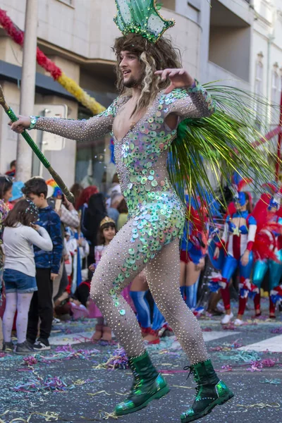 Loule Portugalsko Únor 2020 Barevný Karneval Karnevalový Účastníci Průvodu Loule — Stock fotografie