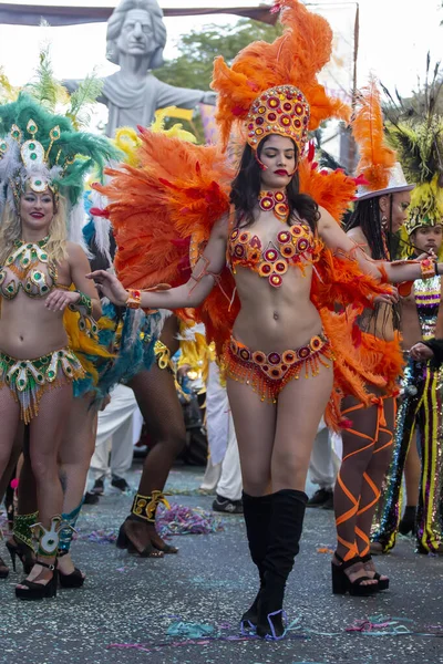 Loule Portugal Februari 2020 Färgglada Karneval Carnaval Paradfestivaldeltagare Loule Stad — Stockfoto
