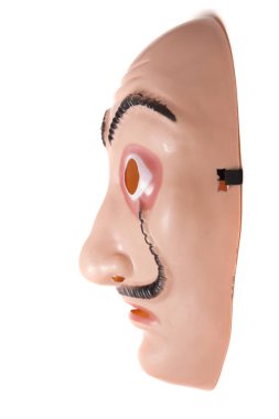 Beyaz arka planda izole edilmiş plastik yüz maskesi.