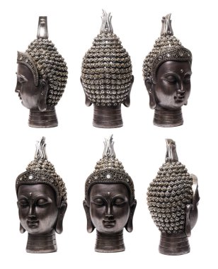 Buda heykeli dekoratif kafası beyaz arkaplanda izole edilmiş.