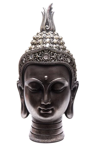 Boeddha Beeldje Decoratieve Hoofd Geïsoleerd Een Witte Achtergrond — Stockfoto
