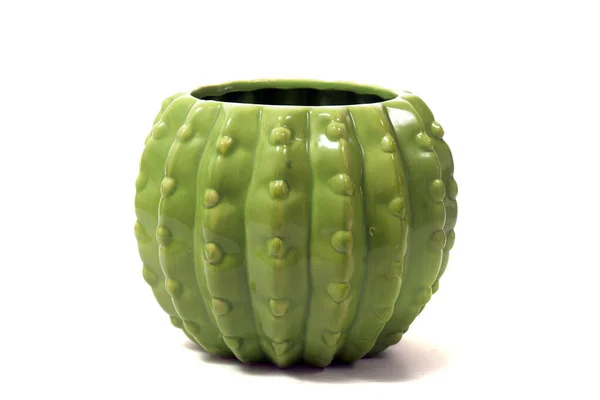 Prázdná Zelená Mísa Tvaru Kaktusu Izolované Bílém Pozadí — Stock fotografie