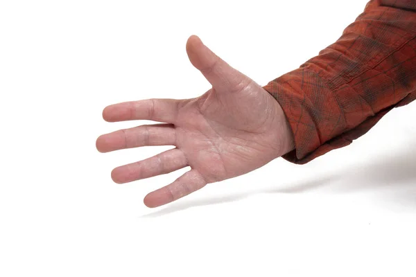 Vazio Masculino Mão Closeup Conceito Que Significa Olá Palma Aberta — Fotografia de Stock