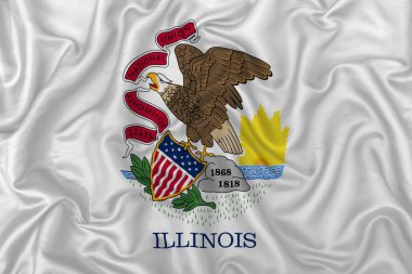 Illinois eyaleti bayrağı dalgalı ipek kumaş arkaplanda.