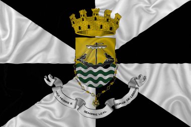 Dalgalı ipek kumaş arka planında Lizbon başkent bayrağı.