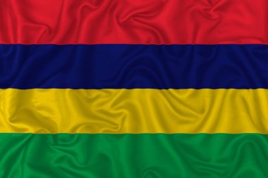 Dalgalı ipek kumaş arka planında Mauritius ülke bayrağı.